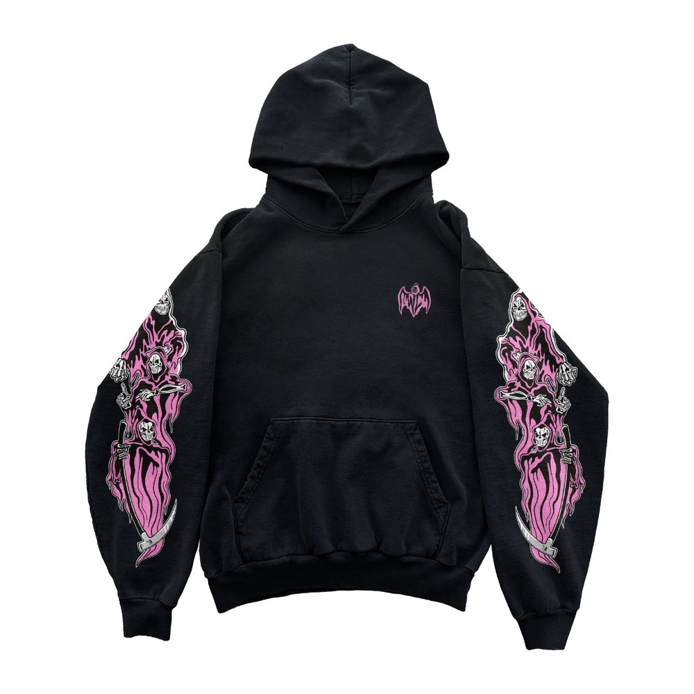Warren Lotas Three Reaper Hoodie Black / Pink XL Heavyweight Pockets